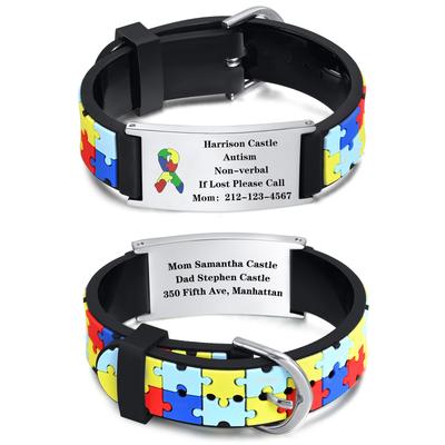 Personalisierte Autismus Asperger Armband für kleinen Jungen Mädchen, Gravierte Medizinische Warnung ID Verstellbares Silikonarmband Graviertes Geschenk