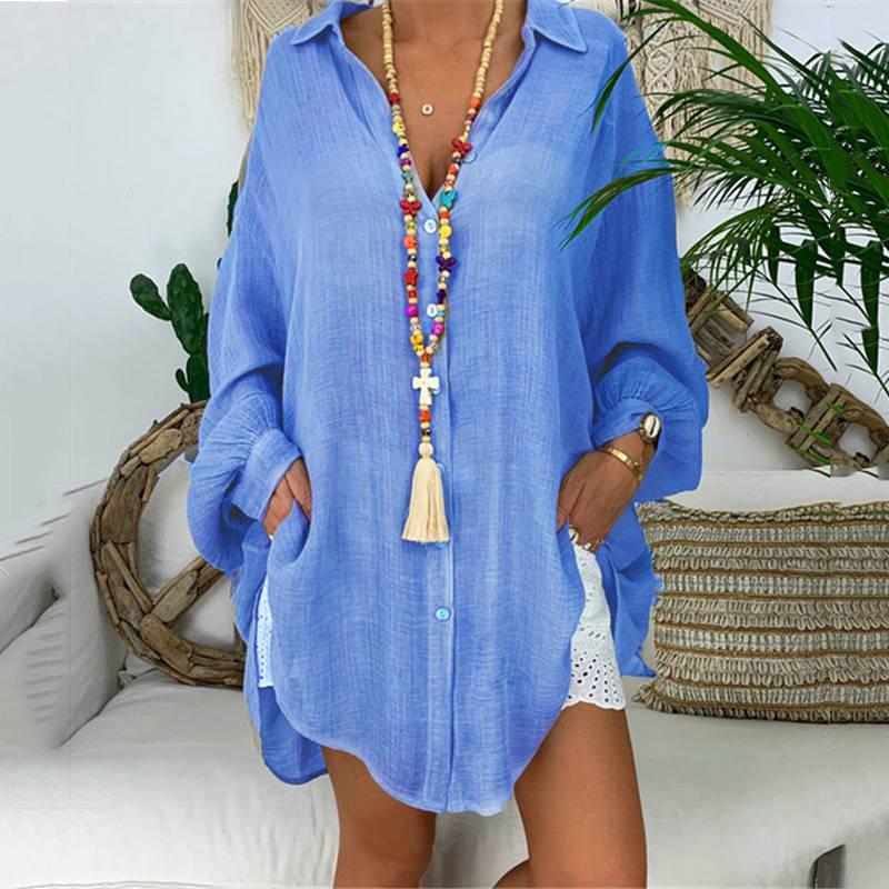 Blouses Shirts Long Sleeve Womens Tops Button Down Loose Casual Cotton Plus Size Women White