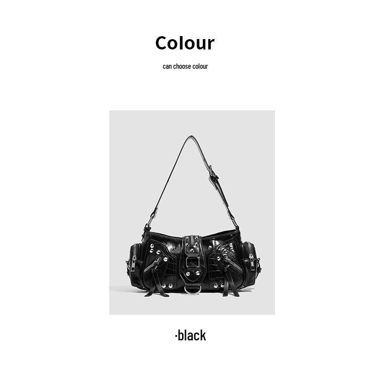Retro Rivet Tote: Versatile Biker-Inspired Crossbody Bag for the Spicy, Sweet, and Cool.