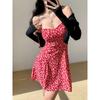 Sommer Floral druck leibchen kleider koreanische vintage beiläufige dünne Damen A-linie grün Urlaub Strand Kleid Frauen