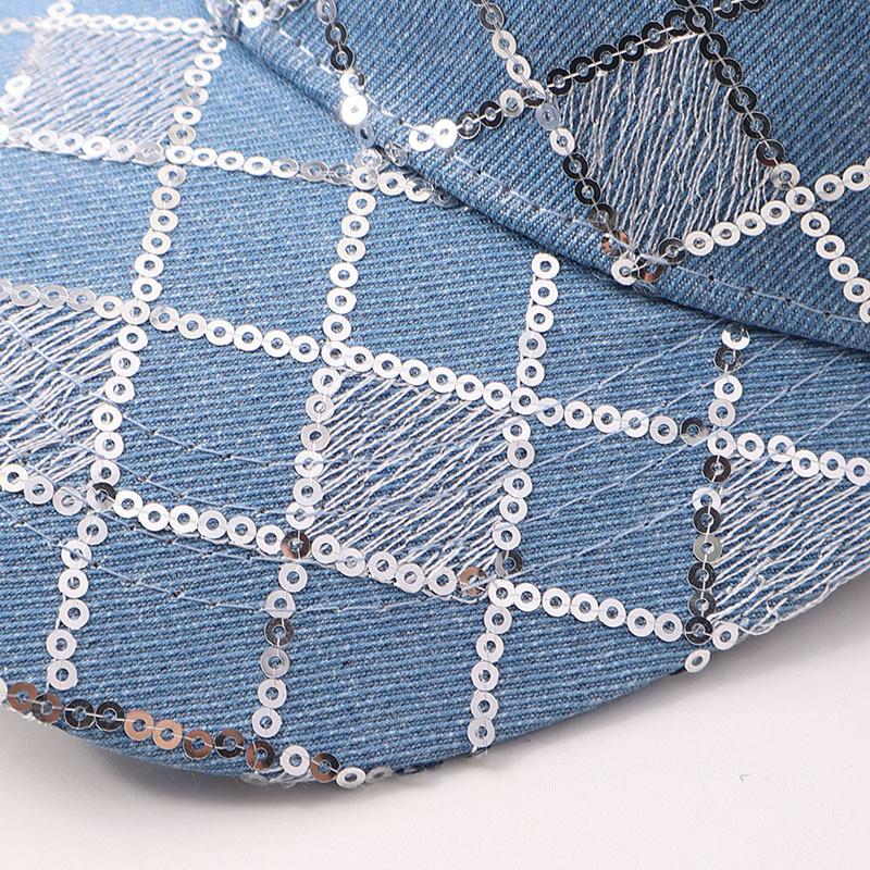 Rhombus sequined baseball cap European and American fashion plaid casual denim cap