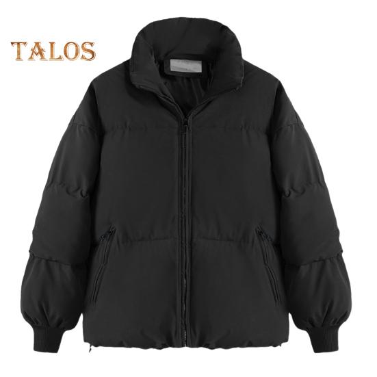 

Зимнее пуховое пальто с капюшоном, воротником-стойкой, карманами, застегивающейся на молнию, ветрозащитная, сохраняющая тепло куртка для повседневной холодной погоды из хлопка M чёрный