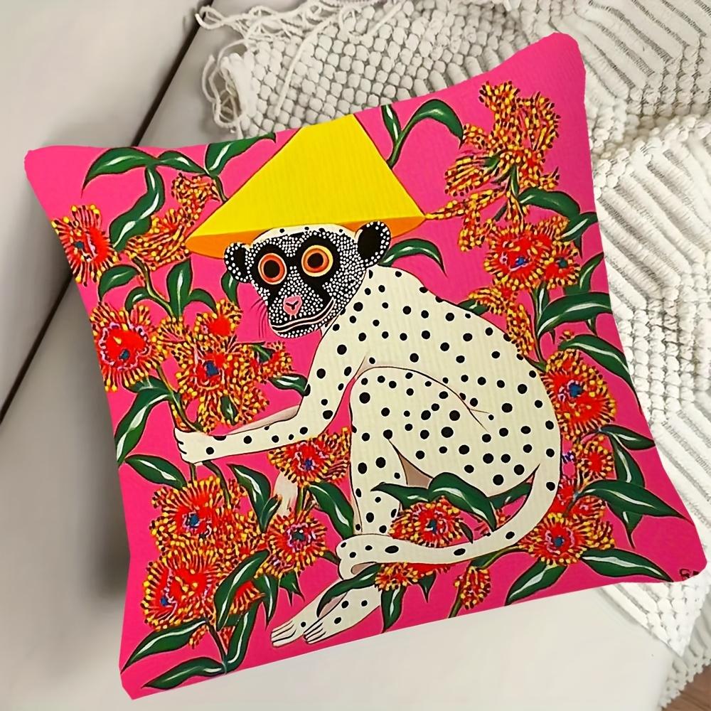 A Pop Art Pillowcase Featuring a Single-Sided Print, Measuring 45.72X45.72 cm, Made from Ultra-Soft Material. It Showcases a Vintage-Modern Design wit