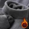 Autumn Winter Men's Turtleneck Sweater Knitted Velvet Warm Long Sleeve Pullover Outdoor Cold-proof Casual Blouse Base Sweater