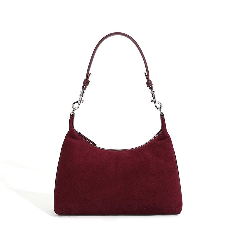 

Retro Genuine Leather Suede Handbag Cowhide Women s Underarm Shoulder Crossbody Bag For Ladies Velvety Bag Luxury Designer Bags 30x9x18cm бордовый