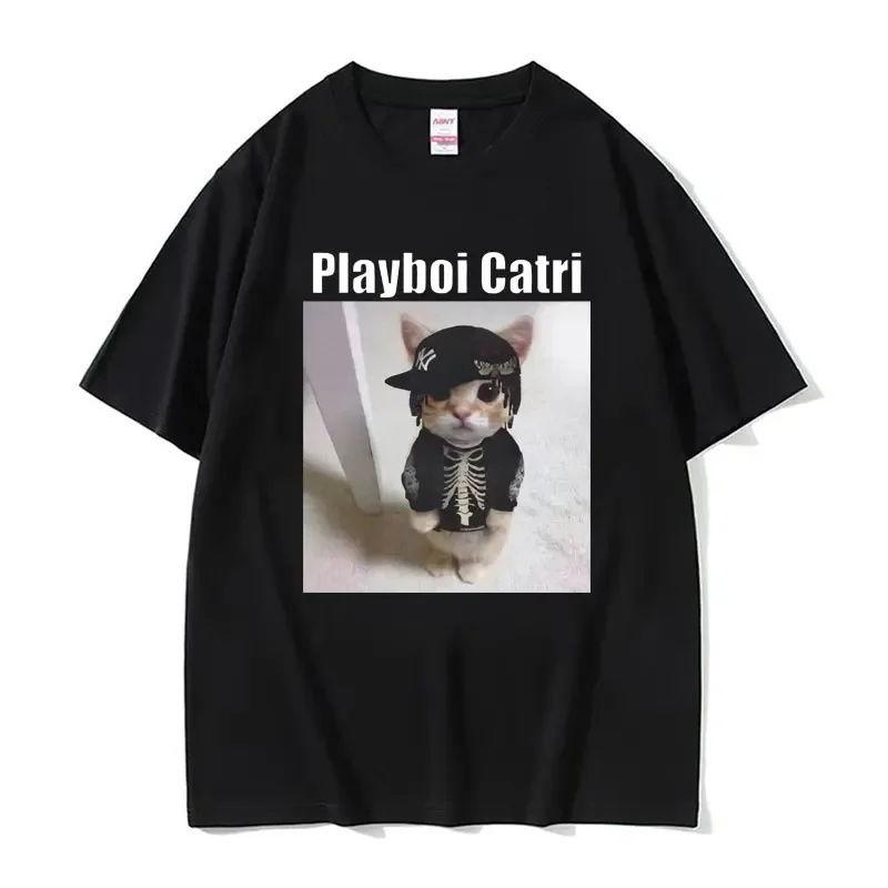 Cute Cat Printed Men's T-Shirt Summer Vintage Kawaii Men's and Women's Surfing Beach T-Shirt Unisex Breathable Casual Top