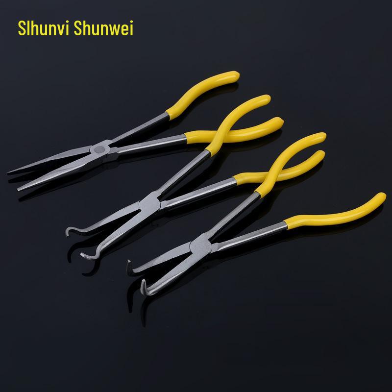 Shunwei 11-inch Bent Nose Pliers: 45# Steel, Multi-spec, Plastic-Coated Handle