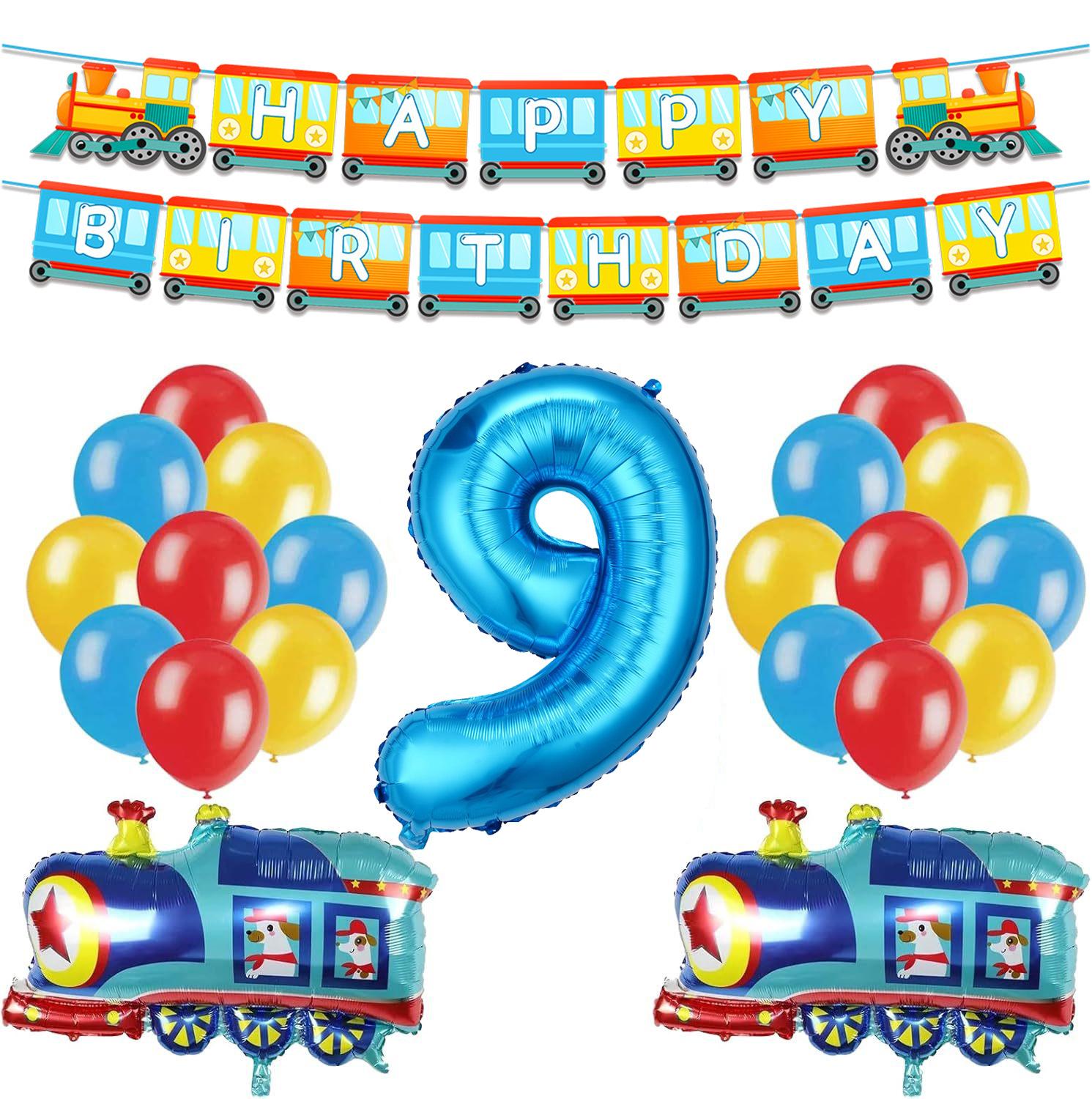 

32-Inch Blue Digital Aluminum Foil Balloon Train Flag Children S Birthday Party Arrangement 22-Piece Set Cartoon Shape Train Flag Birthday Balloon Set 9