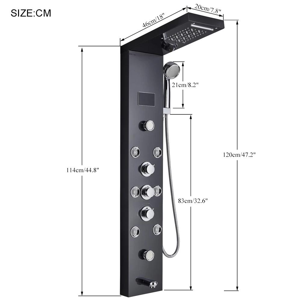 Digital Display Rainfall LED Light Shower Panel Shower Bathroom Black SPA Massage Jet With Handshower Bidet Sprayer Shower Tap