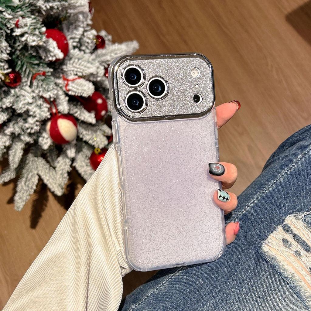 Compatible with Apple: Luxury Glitter Acrylic Phone Case for iPhone 16/17 Pro Max. Electroplated Lens with Large Window.