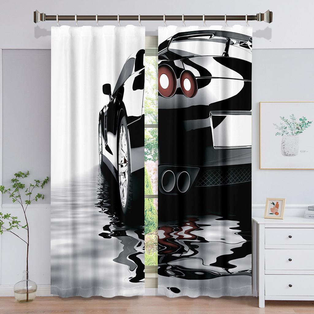 Thick 2Pieces 90%Shading Cool BlackSports Car Luxury Blackout Window Curtains For Bedroom Living Room Bathroom Kicthen Door Hall