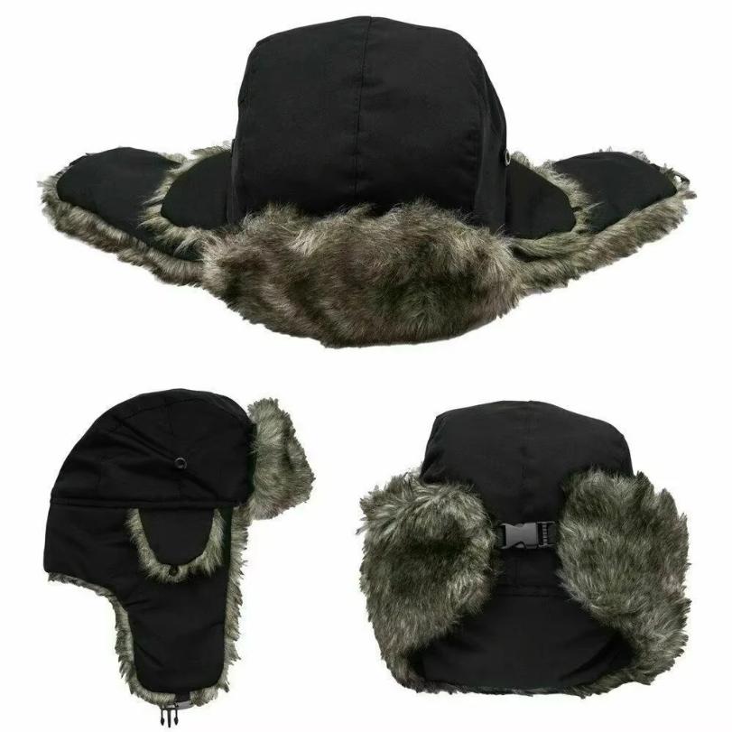 Men's Winter Trapper Aviator Trooper Earflap Warm Russian Waterproof Ski Hat Bomber Cap Russian Warm Ear Protectors Hats