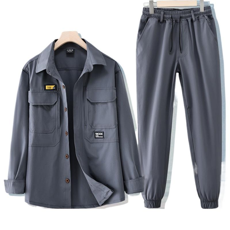 

Эластичный быстросохнущий костюм, мужской летний тонкий комбинезон с длинными рукавами, куртка, рубашка, кардиган, повседневные брюки для занятий спортом на открытом воздухе, костюм из 2 предметов XXL серый