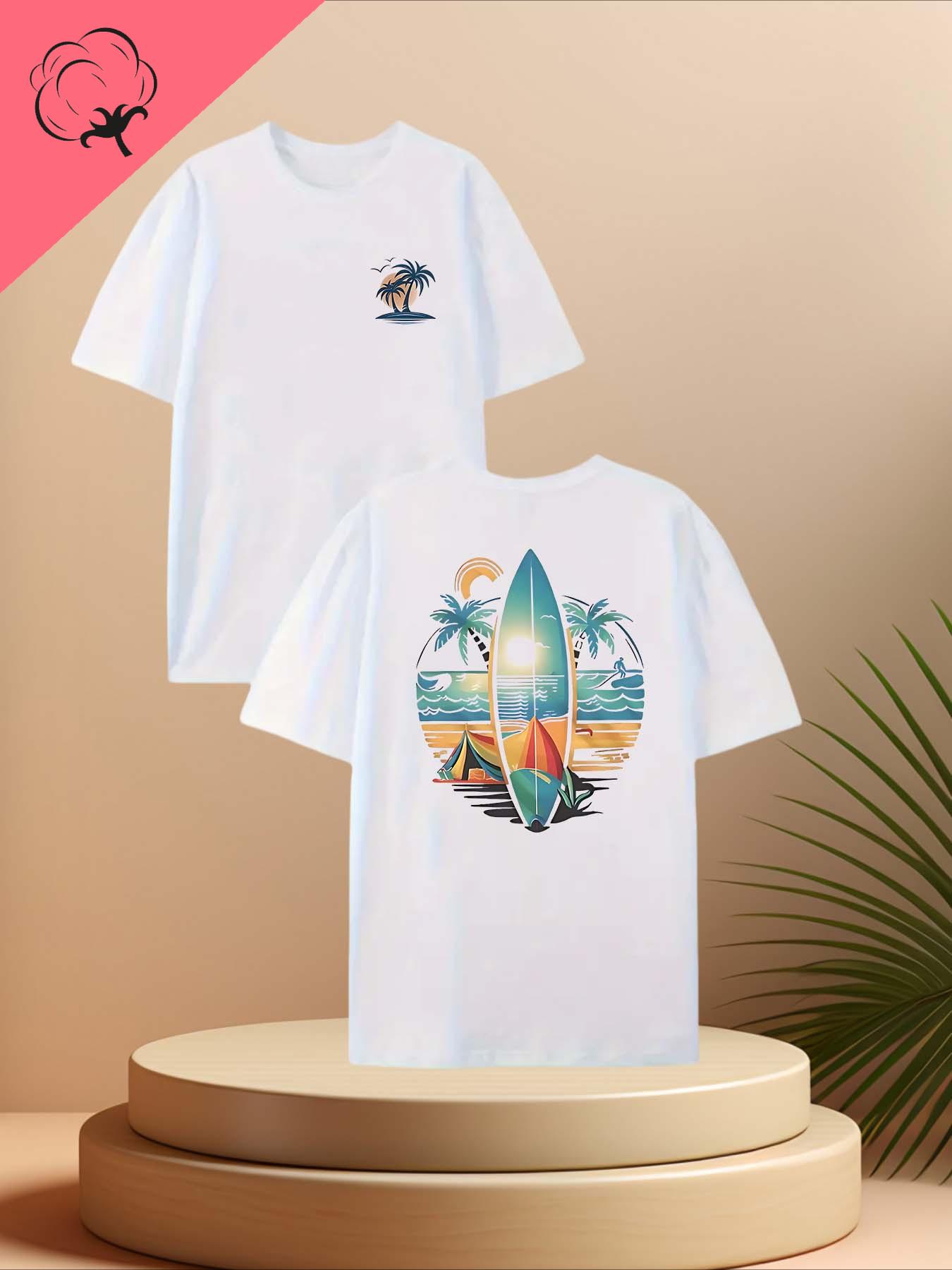 

Men s Trendy Reversible Print Short Sleeve Tee Beach Coconut Tree Casual Loose Round Neck Outdoor Sports Holiday Women T-shirt 5XL різнокольоровий