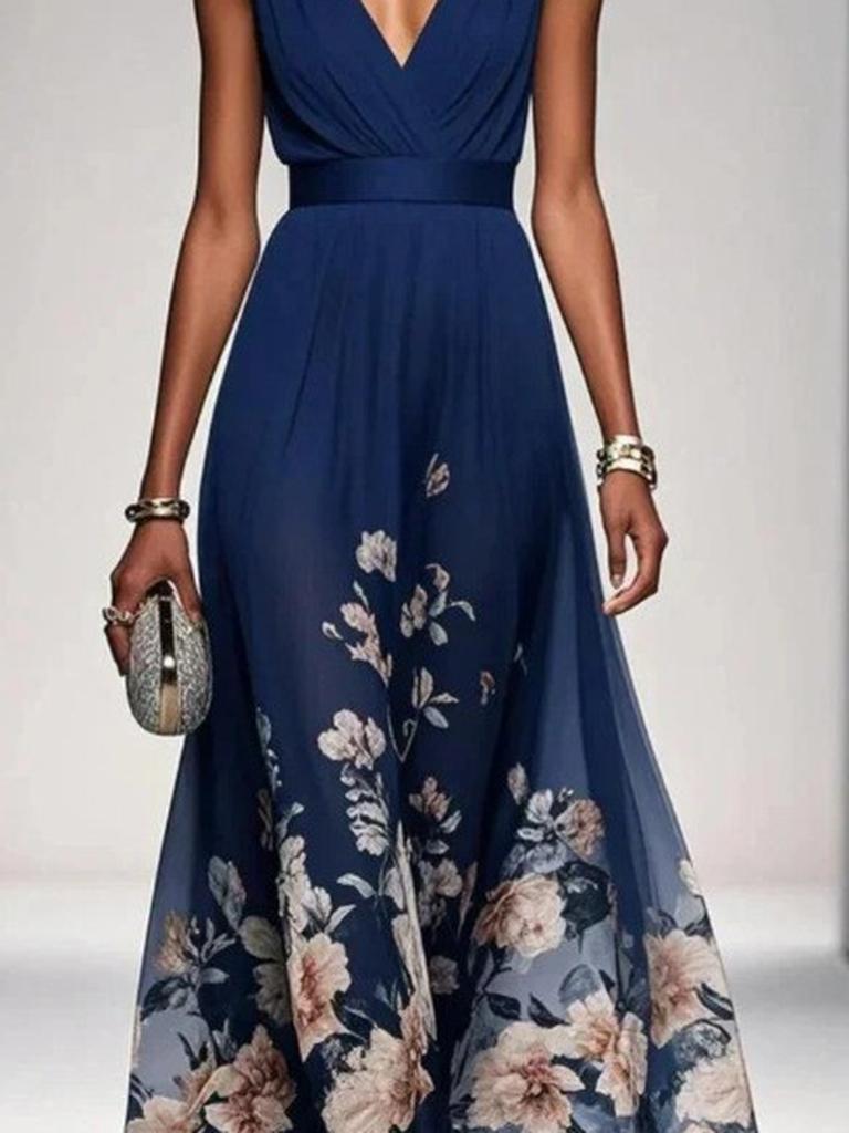 New Summer Sexy V-Neck Chiffon Printed Dress