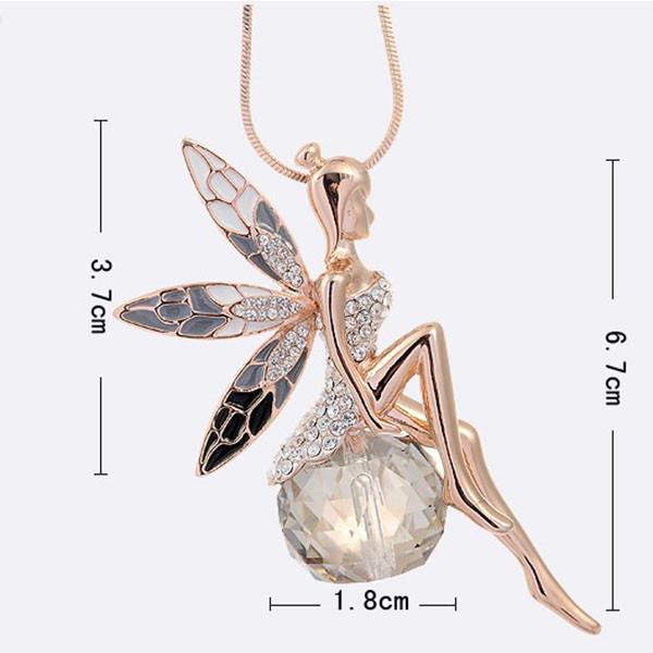 Wing Angel Necklacecrystal Encrusted Sweater Chain Drop Pendant Gift Jewelry