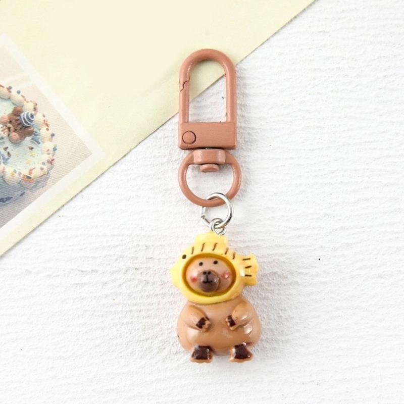 Fashionable Elegant Color Capybaras Keychain Charm Lovely Dress Up Sturdy Resin Pendant for Bags and Keys Decoration