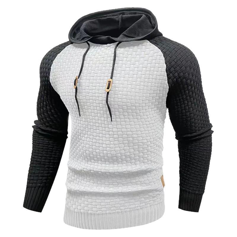 2025 Men's Color Block Plaid Slim Fit Hoodie - Casual Long Sleeve Knit Pullover