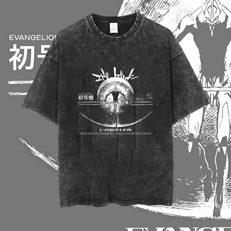 T-Shirt No. 1 Machine Top Pure Cotton Retro Washed Men S And Women S Retro Printed Short Sleeves Animation Loose Eva 2XL