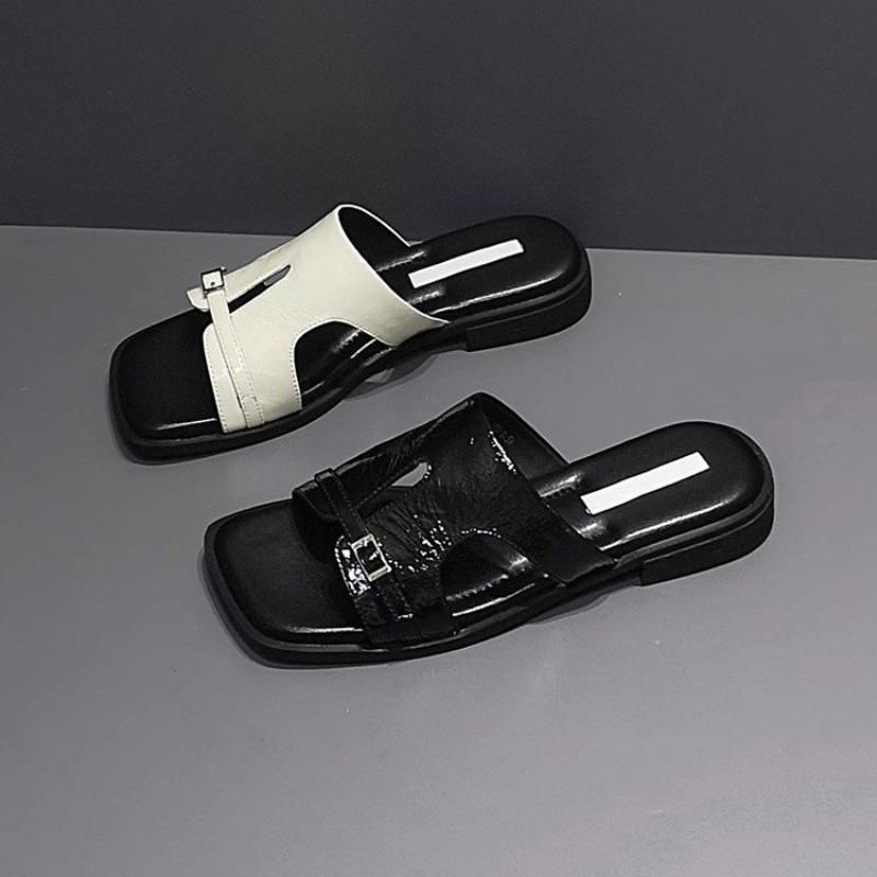 Fashion Women Square Toe Sandals Flats Slippers Summer Woman Shoes 2025 Trend Beach Flip Flops Casual Shoes Comfort Open Toe Slides Lady