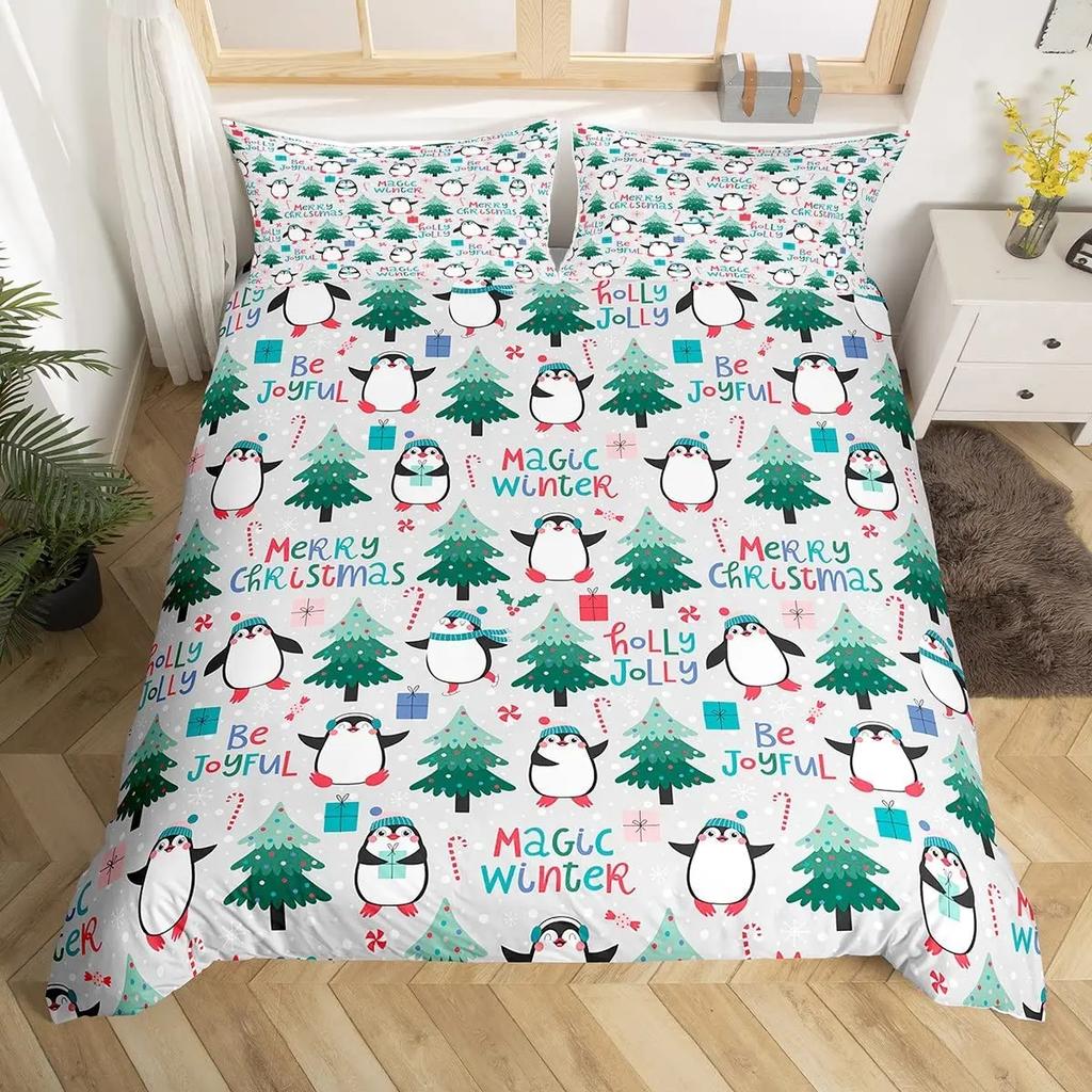 Comforter Penguin Comforter Kawaii Animal Print Black White Little Penguin Blue Iceberg Antarctica Winter Bedding Set