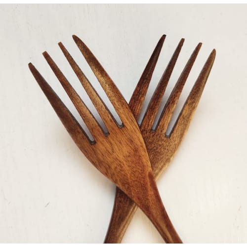 KXLCGYK Set of 2 Lightweight Wooden Forks, 18.8cm, Lacquered, Dinner/Pasta Forks, Wood Grain Finish, Wooden Cutlery