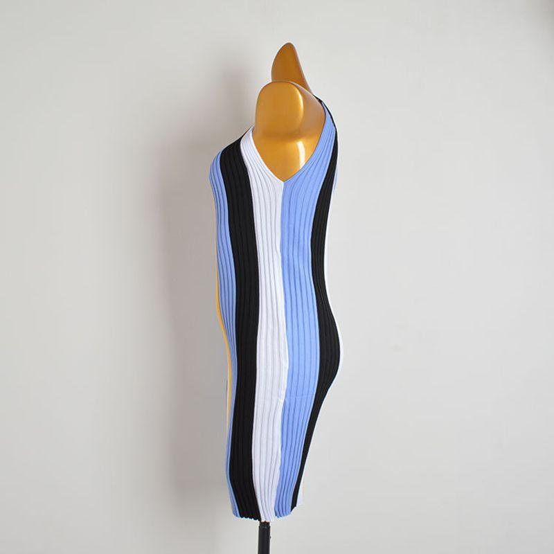 Summer New Round Neck Halterneck Stripes Sleeveless Vest Knitting Dress Women's Clothing Silm Slimming Inner Bodycon Dress