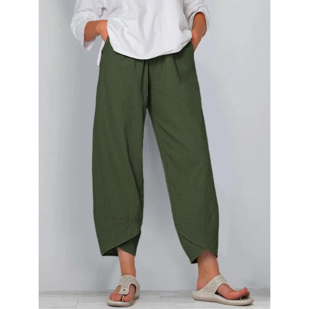 Solid Color Plus Size Women's Simple and Loose Casual Cropped Pants Plain Wide Leg Harem Pants