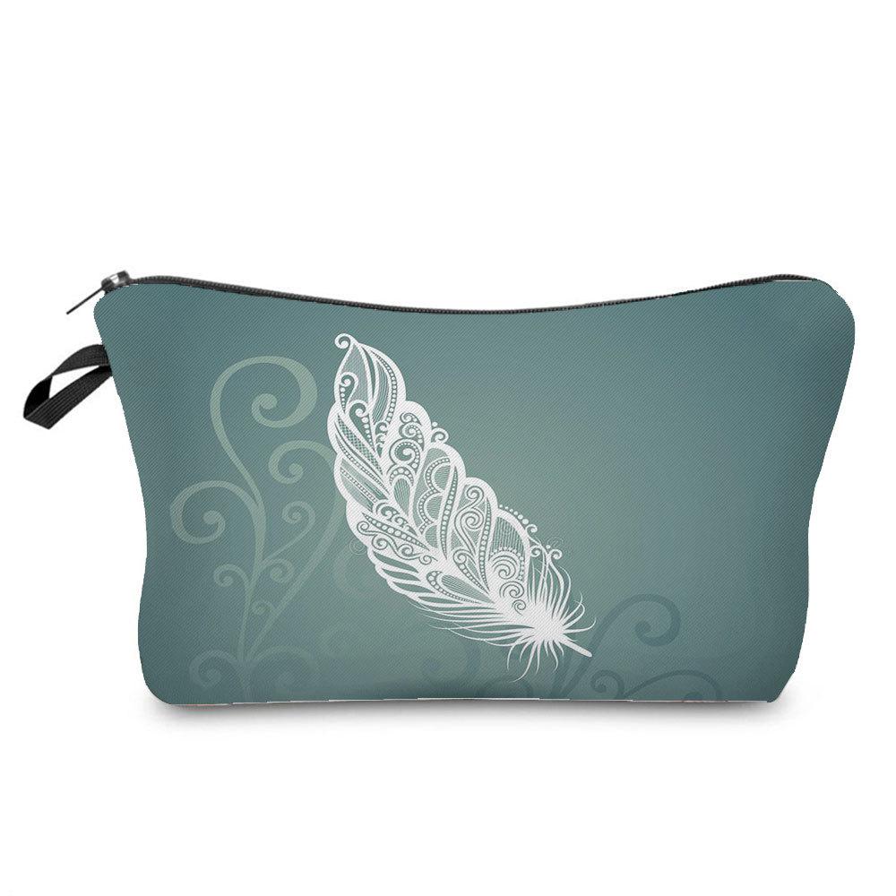 Women Feather Print Cosmetic Bag Toiletries Organize Travel Storage Case  6375