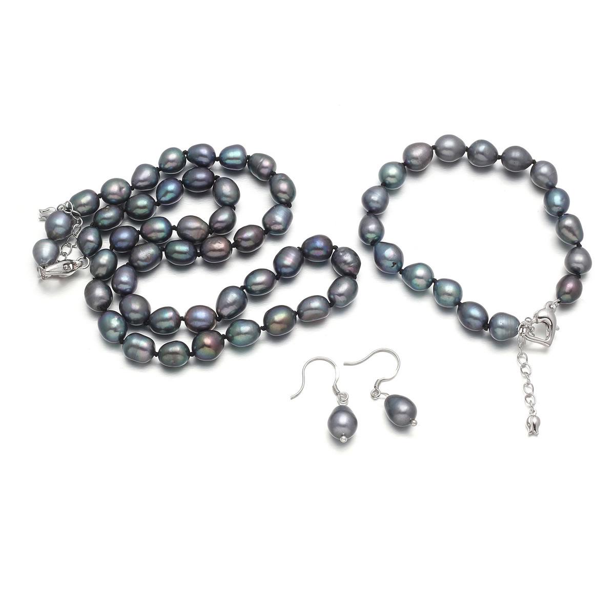 

Комплект женских украшений из натурального пресноводного жемчуга ожерелье, серьги, браслет 8-9mm