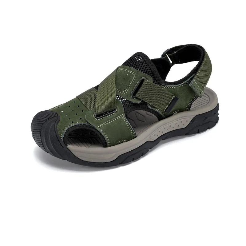 Fashion Quick Dry Men Sandals PU Leather Male Summer Shoes Outdoor Walking Beach Flats Anti-collision Toe Sneakers Wading Aqua Sandalias