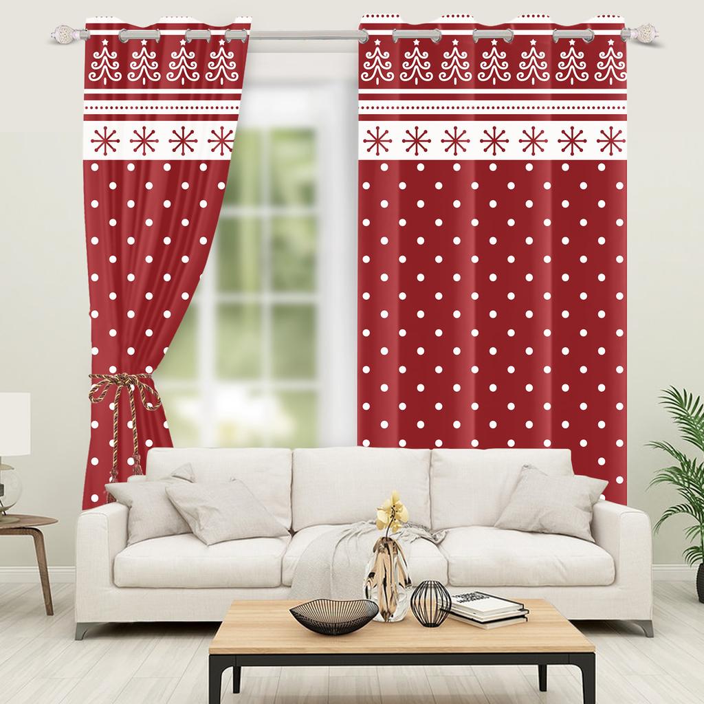 Christmas Home Window Curtains Red White Festive Printed Living Room Bedroom Holiday Decor Drapes Curtain With Grommet Polyester Ideal For Area