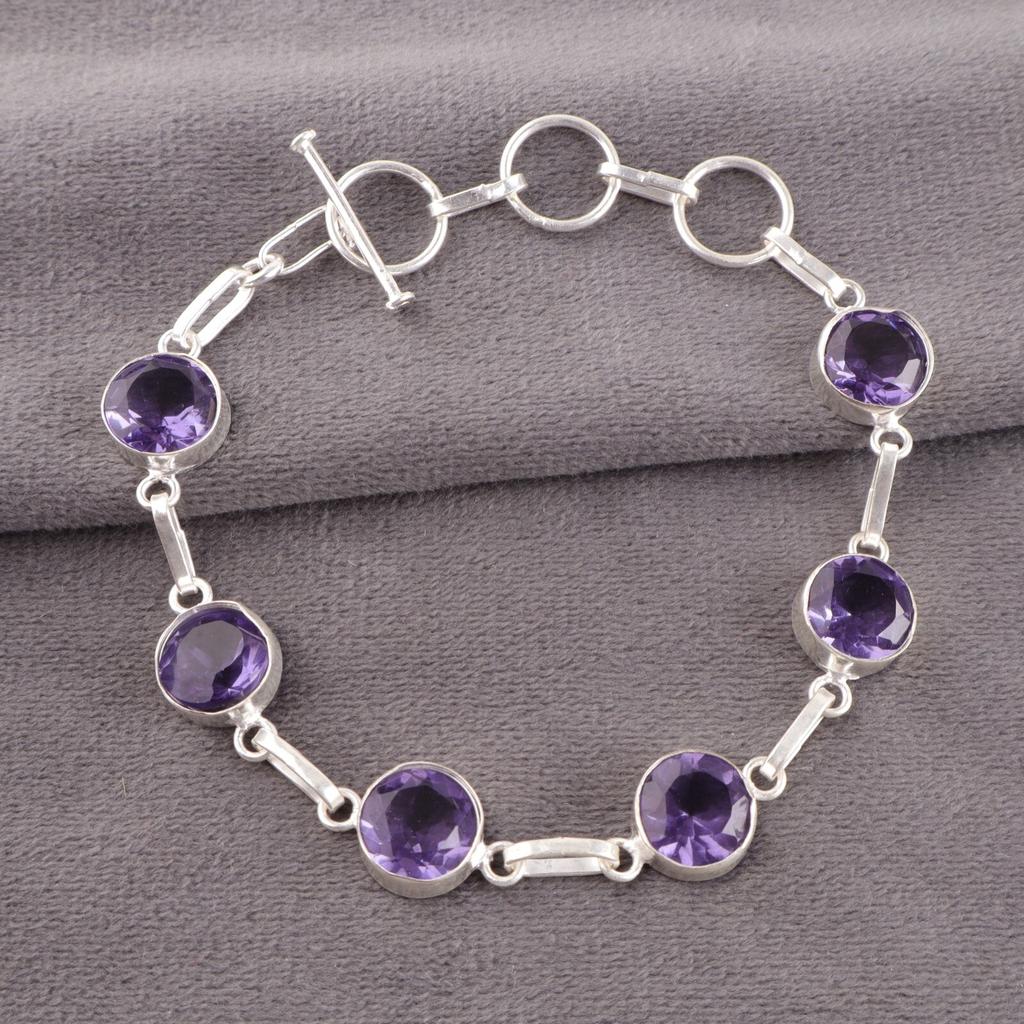 Purple Iolite Gemstone 925 Sterling Silver Jewelry Gemstone Handmade Bracelet RB-14-2