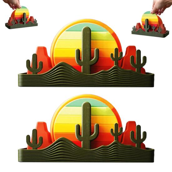 Sundowner Coaster Set with Cactus Toothpick Holder Mountain Salt & Pepper Shakers And Sun Bottle Opener Desert-Themed Table Decor for Party Gift