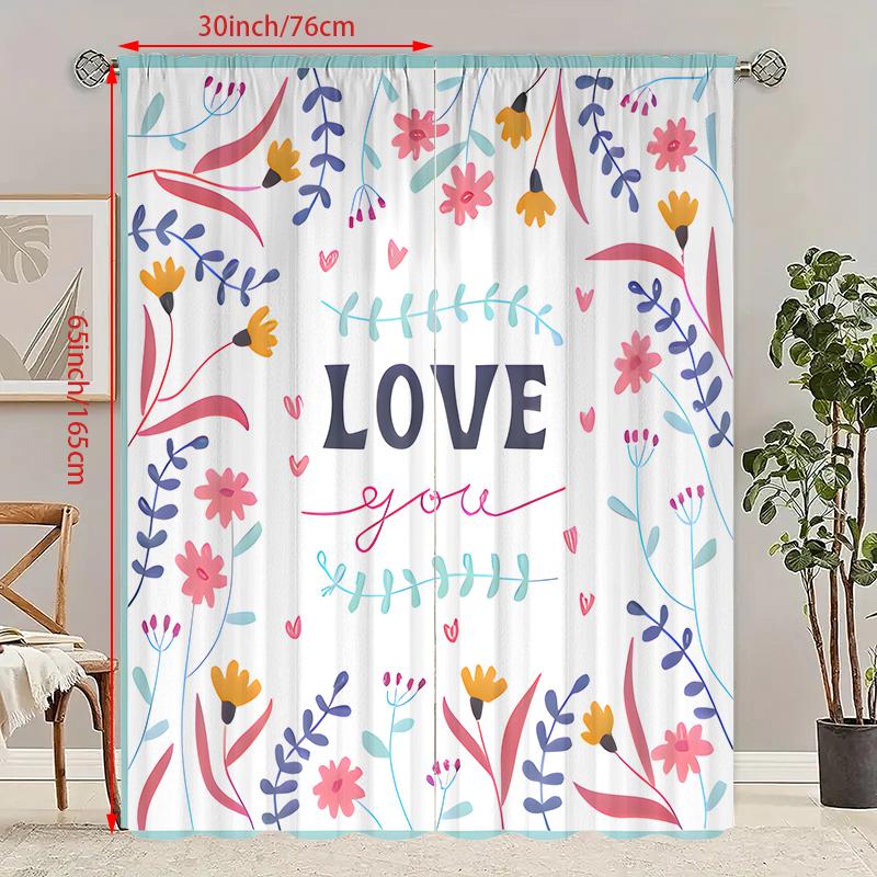 nice 2 pieces- Valentine's Day I Love You printed curtain - Polyester material - suitable for bedroom, living room, study, private space