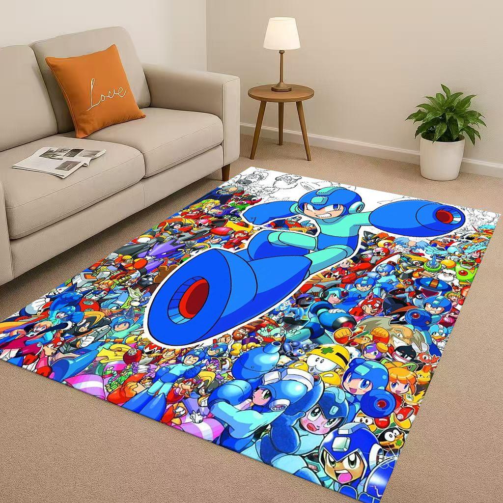 3D Retro Game Rockman Mega Man Living Room Non Slip Area Rug Soft Carpet for Bedroom Playroom Sofa,Easy Clean Home Decor Doormat