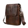 Sac Messager LIONVERA en Cuir Véritable DJB509 Crocodile Marron Embossé