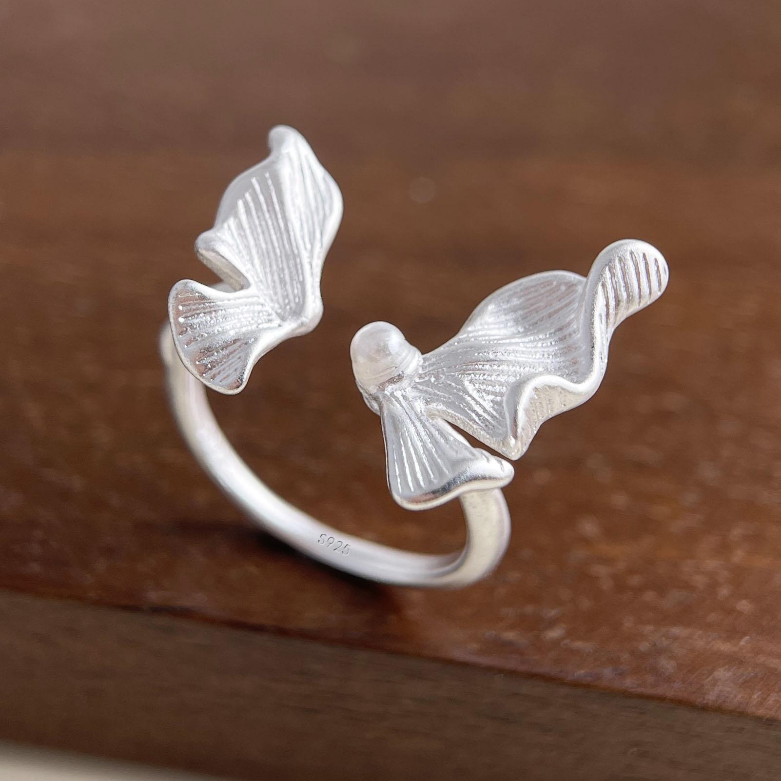 

BF CLUB 925 Sterling Rings for Women Simple Geometric Handmade Irregular Retro Butterfly Cat Ring Allergy For Birthday Gift resizable