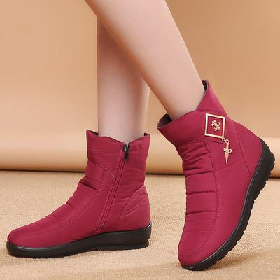 Bottes de neige d'hiver pour femmes, bottes moyennes à semelle plate, isolation chaude, peluche à tête ronde