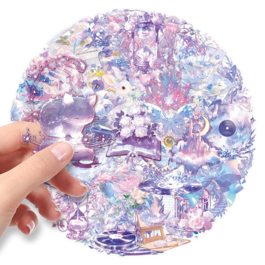 50 Transparent PET Stickers: Waterproof Purple Dreamy Princess Style for DIY Journaling