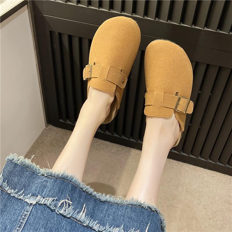 Chic Casual Vintage Round Toe Buckle Sandals Women Comfortable Pu Upper Spring Fashionable Slip On Mules