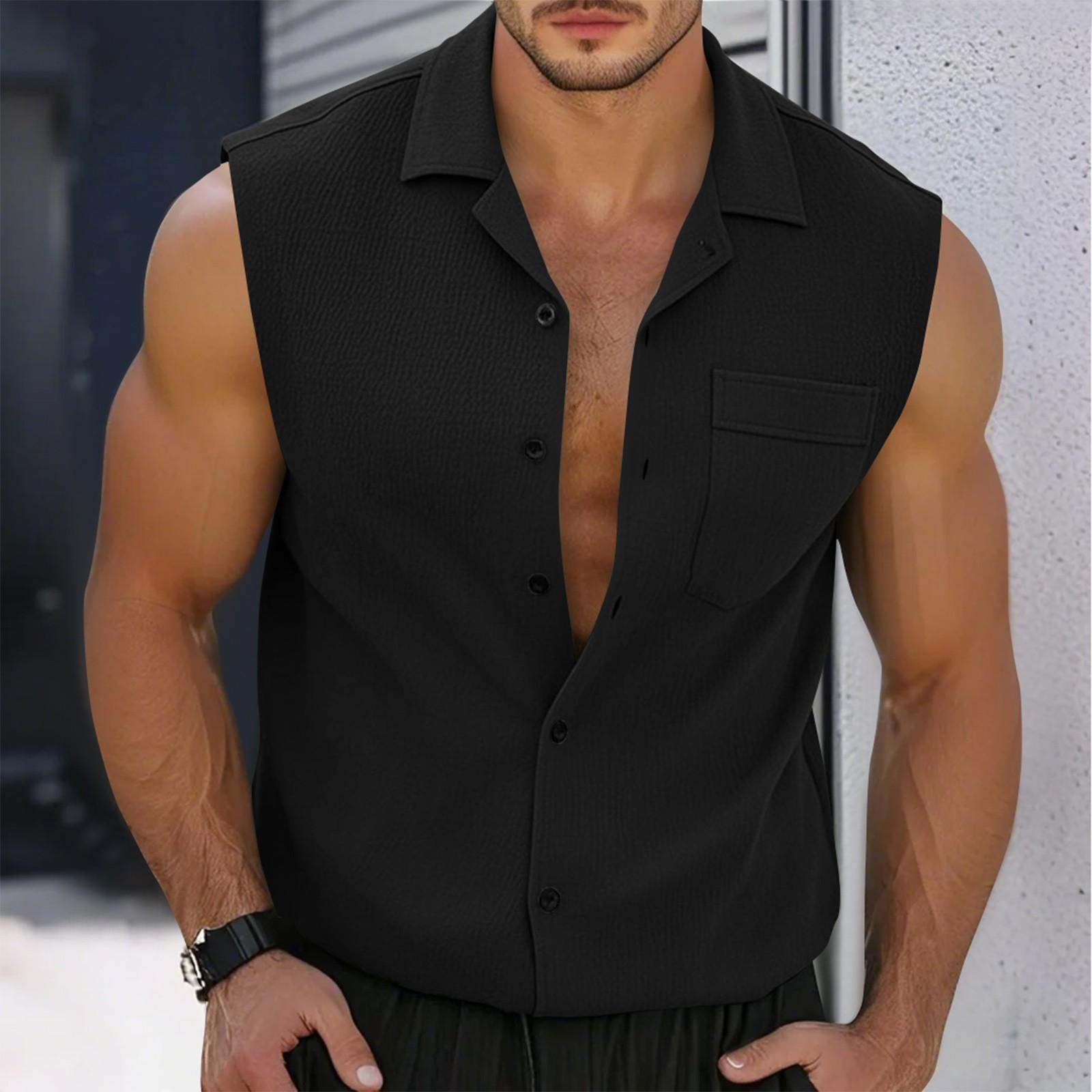 

Модный мужской карманный повседневный кардиган с воротником-стойкой, жилет, индивидуальное мужское платье с коротким рукавом и лацканами XL чёрный