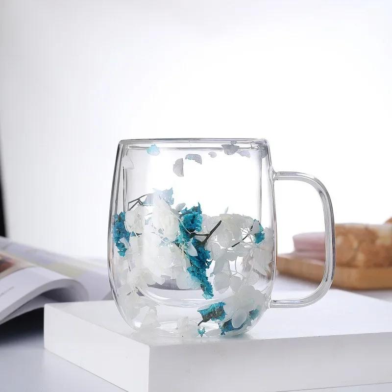 

250ml / 350ml Double Wall Glass Cup Dry Flowers Insulated Flowers Espresso Cup Coffee Mugs Dual Layered Glass Cups Dried Flowers 250ml
