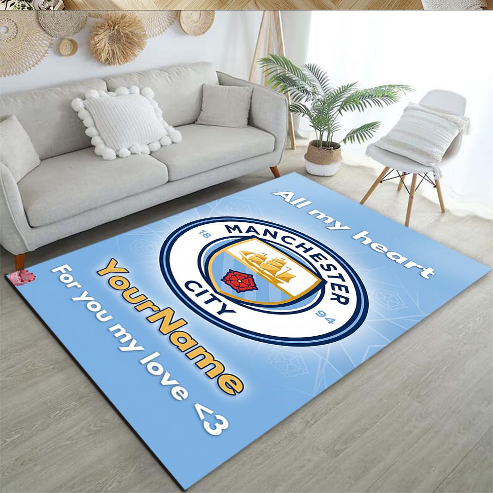 Manchester City Customizable Name Area Rug Perfect for Hallway Outdoor Living Rooms Playrooms Anti-slip Rug Decorate Offices Birthday/Christmas Gift