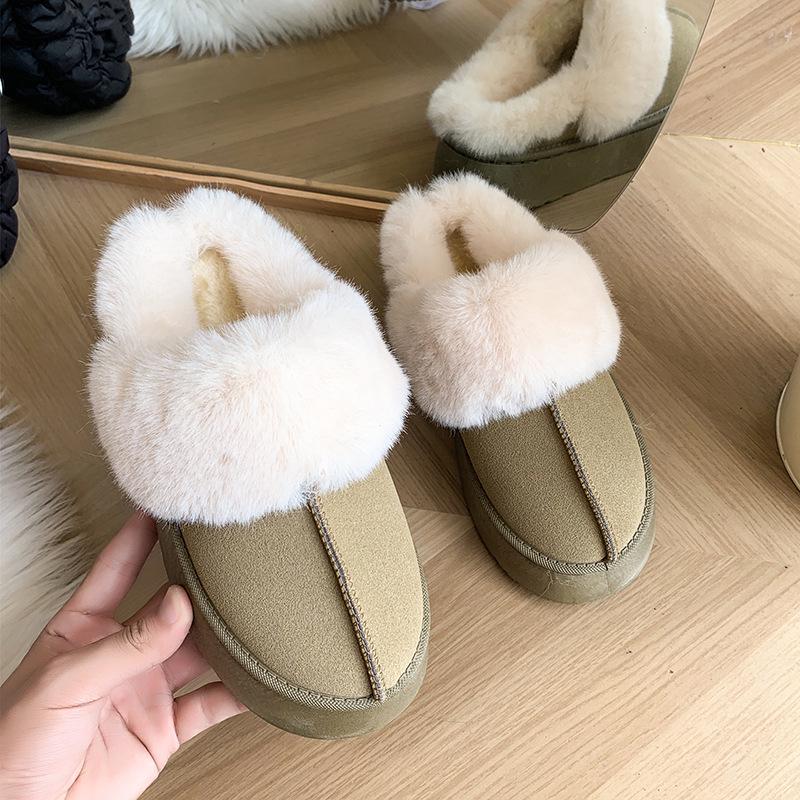 Женские зимние тапочки на толстой подошве с мехом - Уютный плюшевый хлопок для ношения в помещениина улице 39 хаки 1840₽