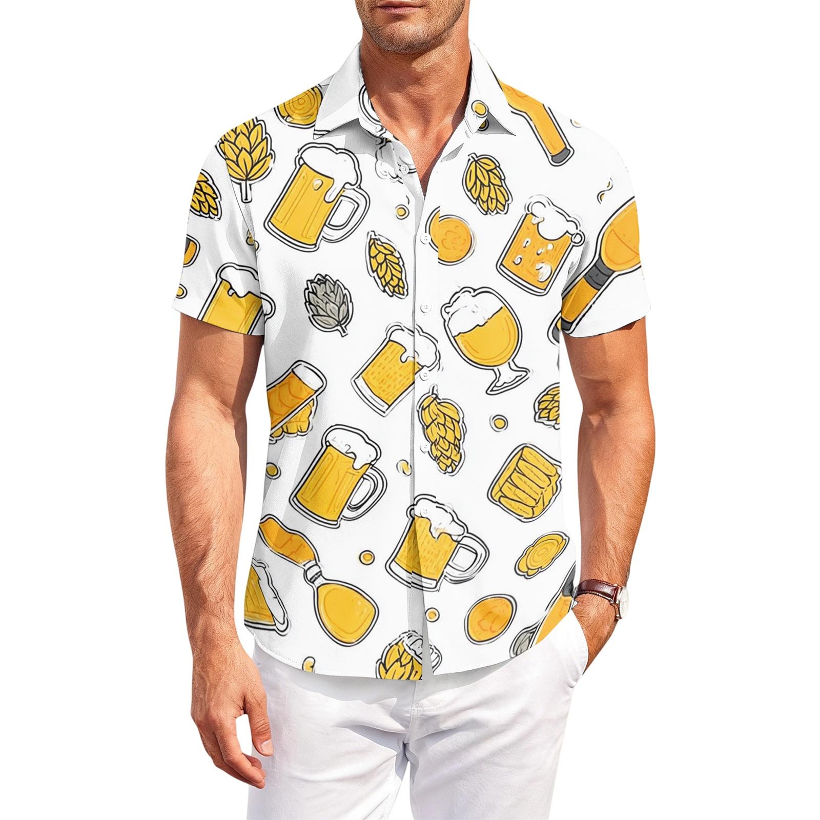 

Men s Casual Loose Fit Short Sleeve Button Down Shirt Beer Festival Print Lightweight Breathable Fabric Summer Style XXXXL
