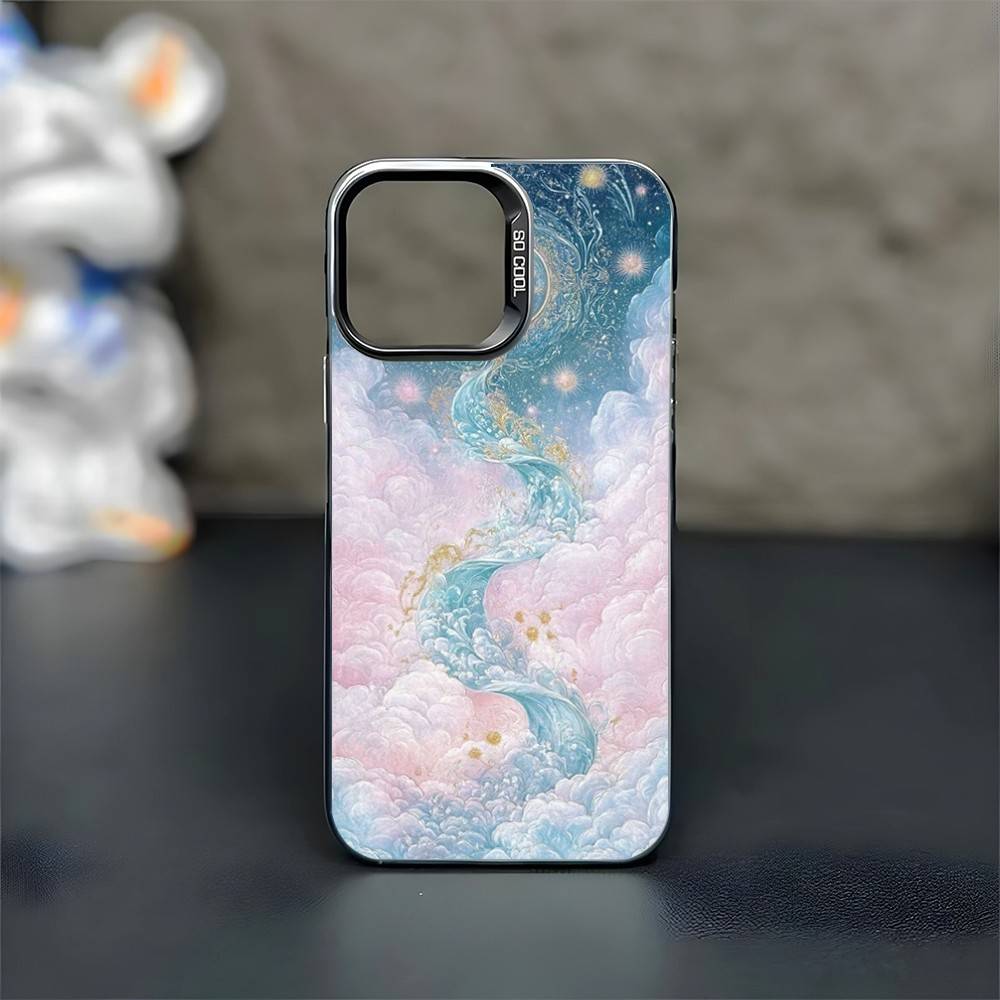 Golden Stars Moon Nebula Pink Phone Case For iPhone17,16,15,14,13,12,11 Plus,Pro Max Black Matte Shockproof Cover