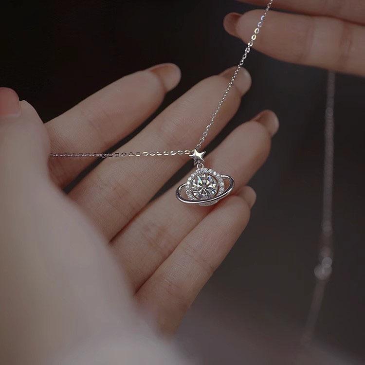Women's Planet Necklace: Elegant, High-End, Delicate Clavicle Chain, Fashionable, Versatile Jewelry Accessory.