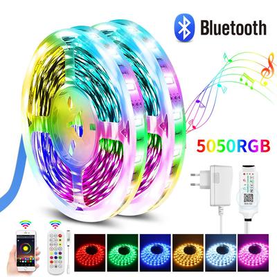 50 FT Bluetooth LED juostiniai šviestuvai Muzikos sinchronizavimas 5050 RGB SMD Spalvinga LED lempučių juostelė su telefono nuotolinio valdymo pulteliu "pasidaryk pats" LED šviestuvai kambario virtuvei TV vakarėliui
