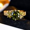 Luxury Crystal Olive Green Zircon Stone Round Rings For Women Vintage Gold Color Wedding Band Bridal Jewelry Engagement Gift